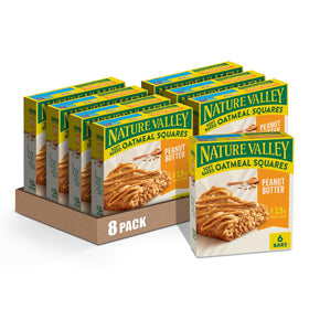 Nature Valley Soft-Baked Oatmeal Squares with peanut butter close-up showing chewy texture.