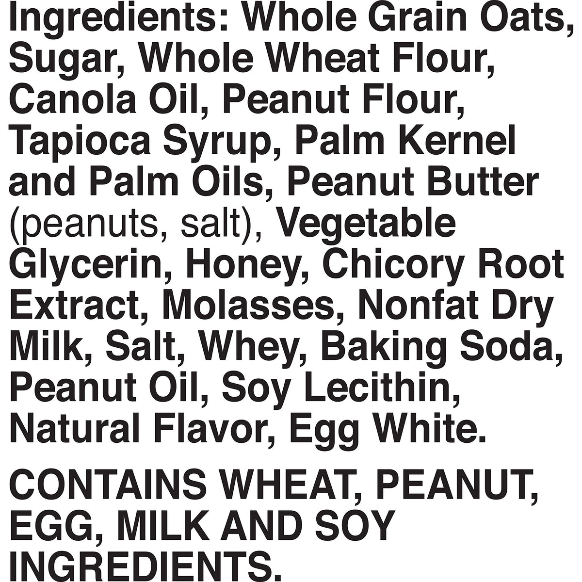 Nature Valley Soft-Baked Oatmeal Squares ingredients highlight oats and peanut butter with whole grains.