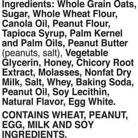 Nature Valley Soft-Baked Oatmeal Squares ingredients highlight oats and peanut butter with whole grains.