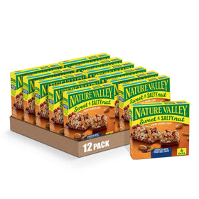 Nature Valley Sweet and Salty Chocolate Pretzel Nut bar front view, ready for on-the-go