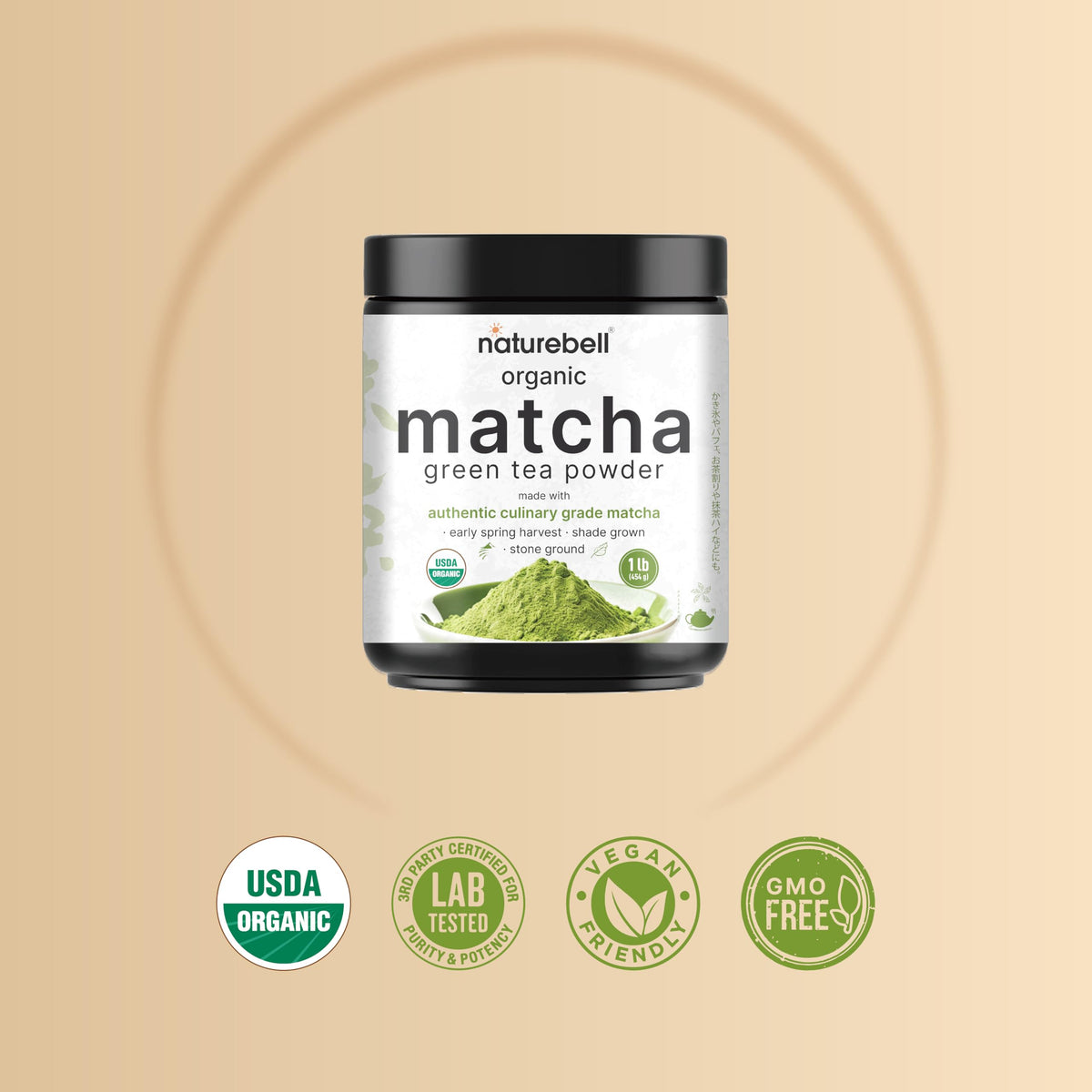 NatureBell matcha prep with bowl and whisk for quick tea making.