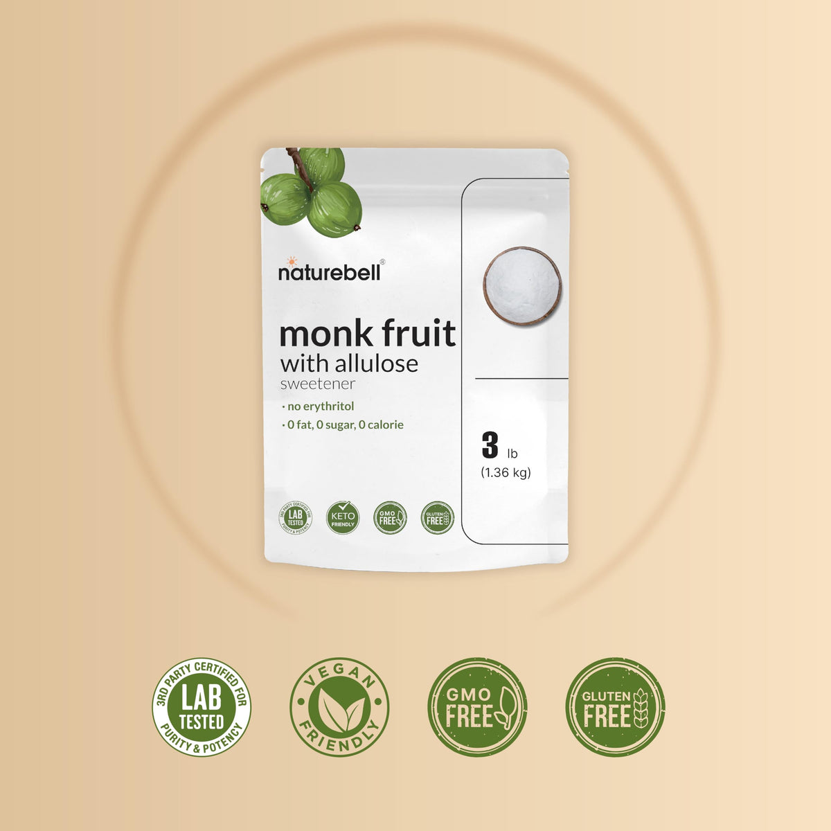 NatureBell monk fruit allulose blend used for 1:1 sweetness in baking