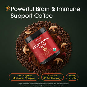 NatureBell Mushroom Coffee cup steaming for a smooth energy boost.
