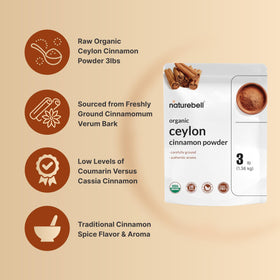 NatureBell Organic Cinnamon Powder non-GMO gluten-free packaging, showing clean-label quality.