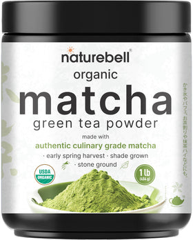 NatureBell organic matcha powder packaging for at-home use.