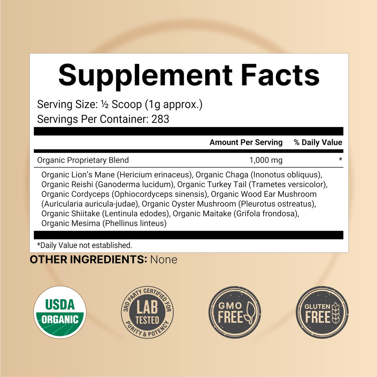 NatureBell Organic Mushroom Powder scoop measures a precise 1,000 mg per serving.