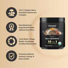 NatureBell ten-mushroom blend ingredients showcase a diverse adaptogenic nootropic mix.