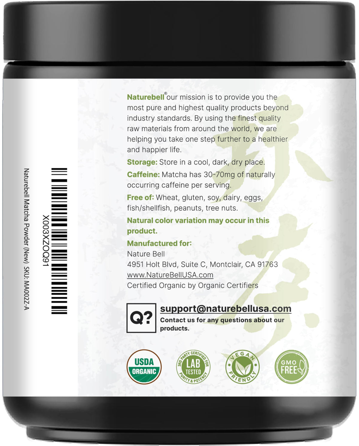 Vegan, dairy-free NatureBell matcha option for plant-based kitchens.