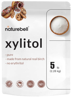 NatureBell Xylitol Sweetener bag 5lb, birch-origin sugar substitute for sugar-free baking.