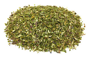Naturegrail skullcap close-up of dried leaves, ideal for caffeine-free tea blends.