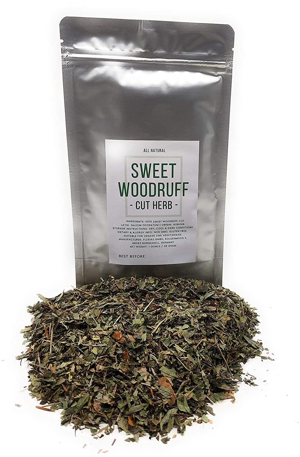 Naturegrail Sweet Woodruff leaves, ready for flavoring beverages and desserts.