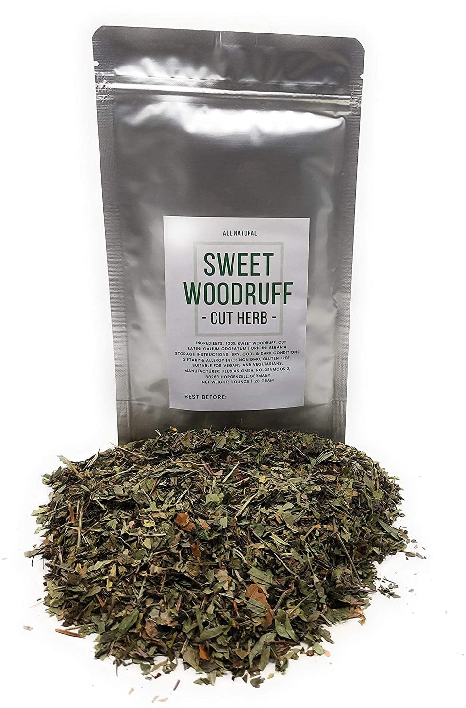 Naturegrail Sweet Woodruff leaves, ready for flavoring beverages and desserts.