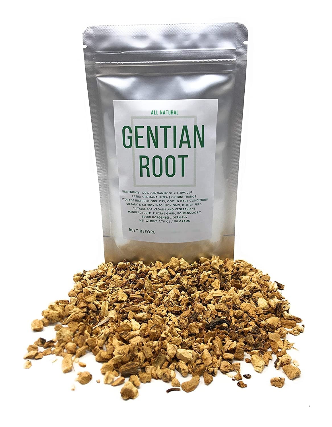 Naturegrail Yellow Gentian Root cut for herbal flavoring in beverages and dishes