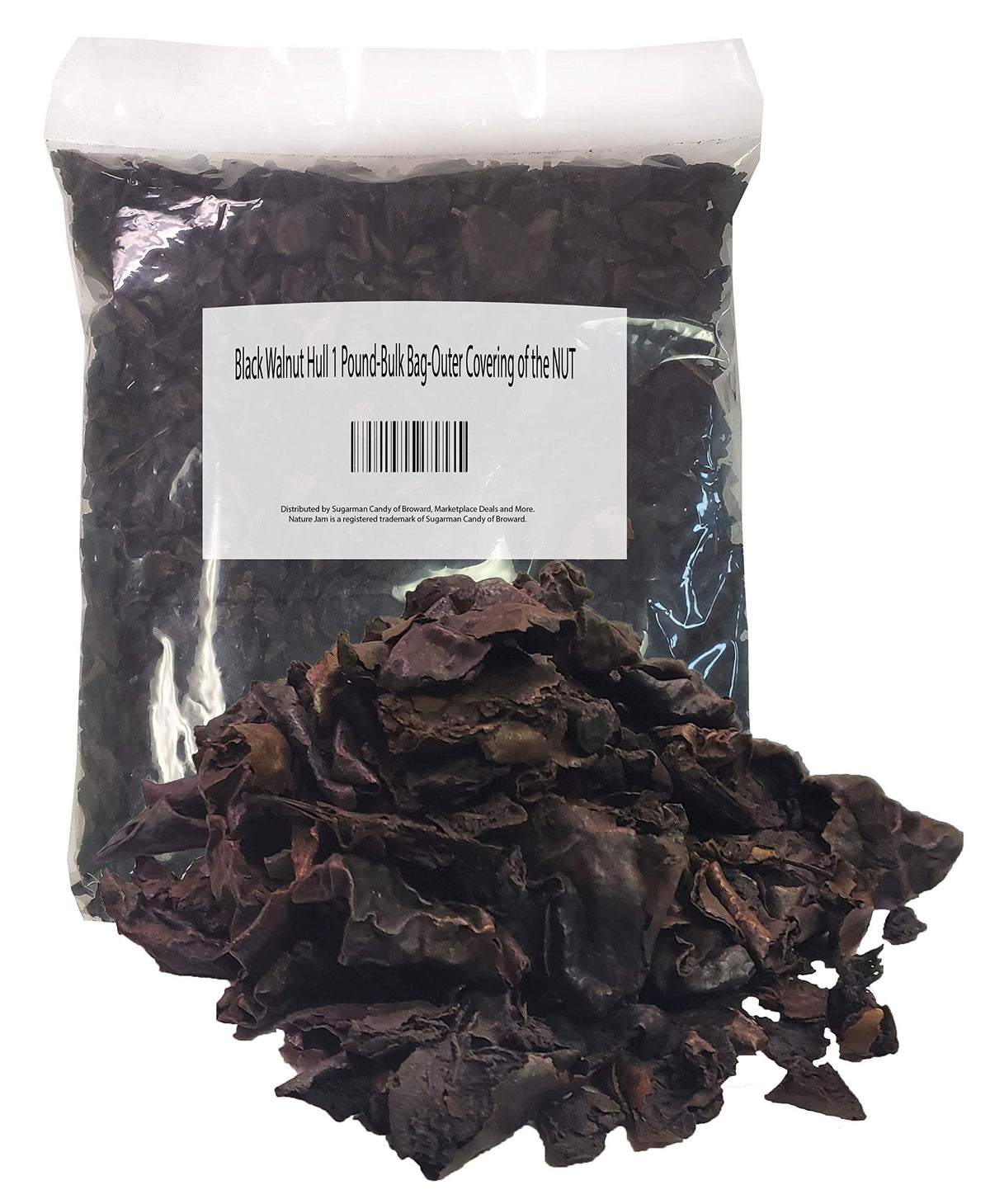 Naturejam Black Walnut Hull bulk bag showing outer hull coverage for traditional uses.