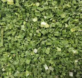 Naturejam chives freeze-dried flakes closeup showing vibrant green color for easy seasoning.