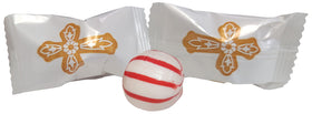 Naturejam Christening peppermint ball with gold cross wrapper for elegant favors