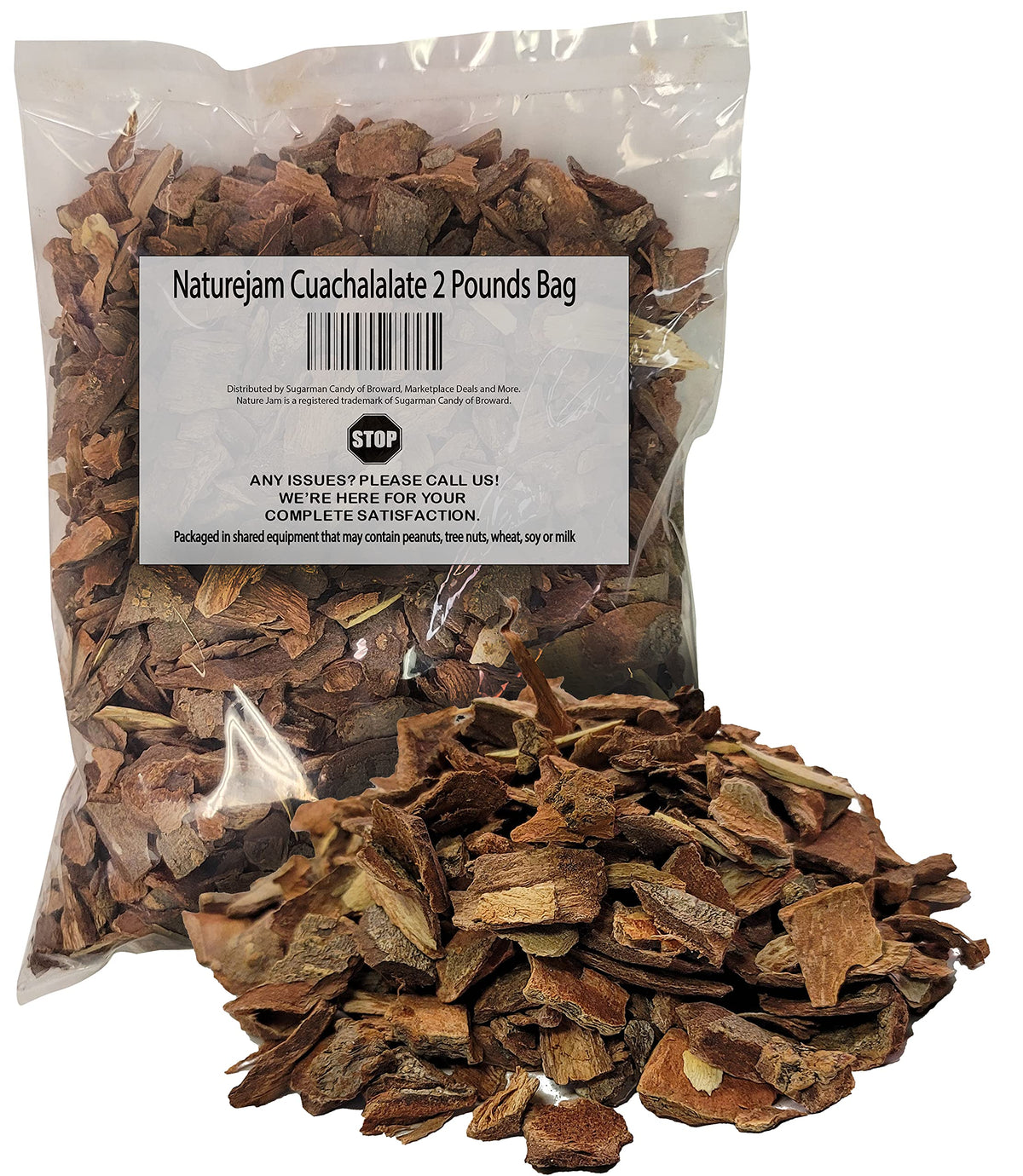Naturejam Cuachalalate 2lb bag with dried bark pieces for traditional tea preparation.