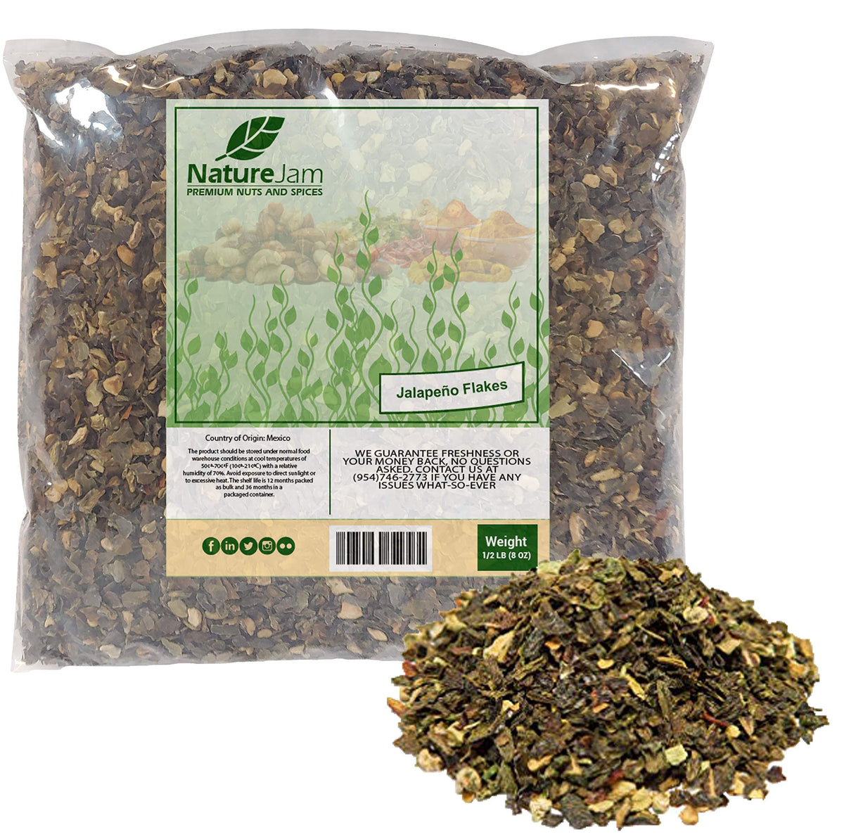 Naturejam dried hot jalapeno flakes bag ready to spice meals