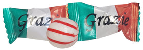 Naturejam Grazie peppermint balls wrapped in Italian flag colors for elegant wedding favors.