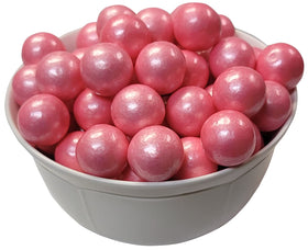 Naturejam light pink pearl gumballs close-up showing shimmering finish for party displays.