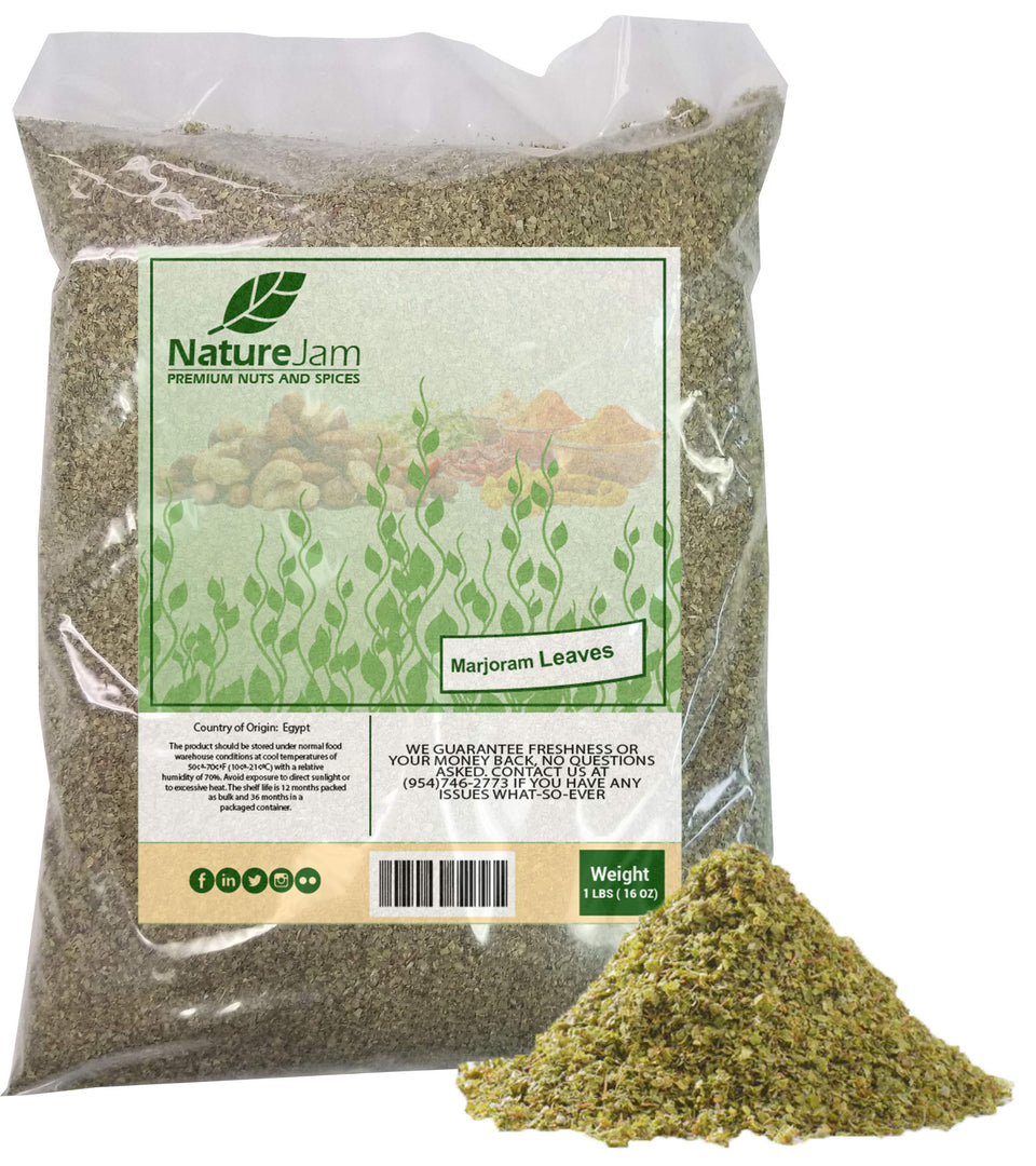 Naturejam marjoram leaves bulk 1lb pack shot highlighting fresh aroma for cooking