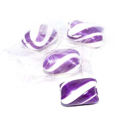 Naturejam Purple Cylinder Mint Twists in a 5lb bag create a vibrant candy display.
