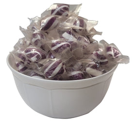Naturejam Purple Mint Cylinder Twists brighten a wedding reception candy bar.
