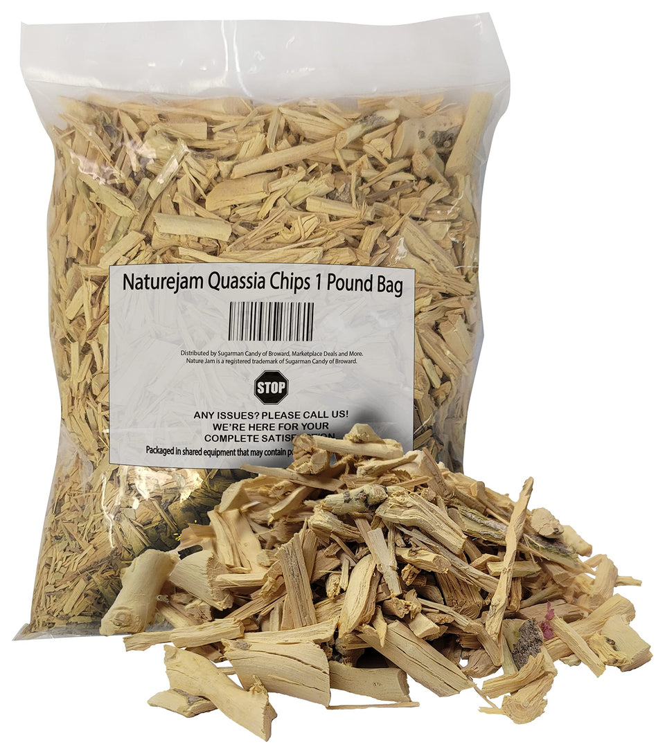 Naturejam Quassia Bark Chips 1lb pack shown for easy herbal decoctions and bitters