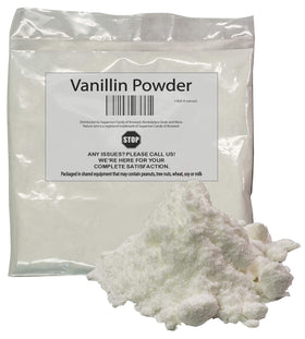 Naturejam Vanillin Powder 4oz bag close-up for consistent vanilla flavor in baking.