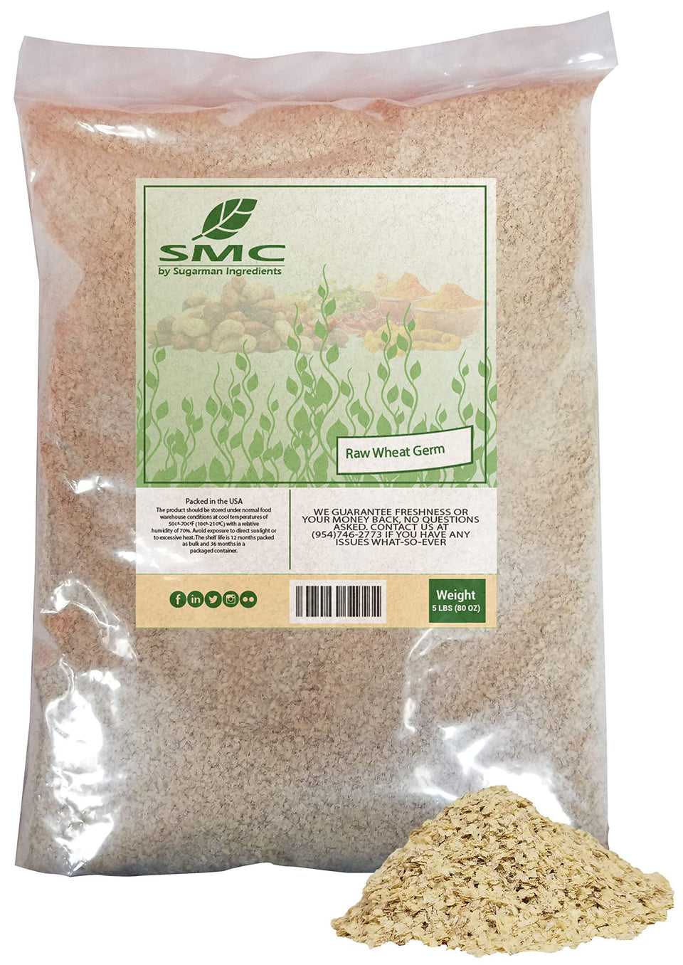 NatureJam RAW Wheat Germ bulk bag shows heat-sealed freshness for long shelf life.