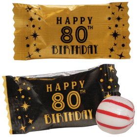 Naturejam wrapped 80th birthday peppermint balls in a bag, perfect party favors for milestone celebrations.