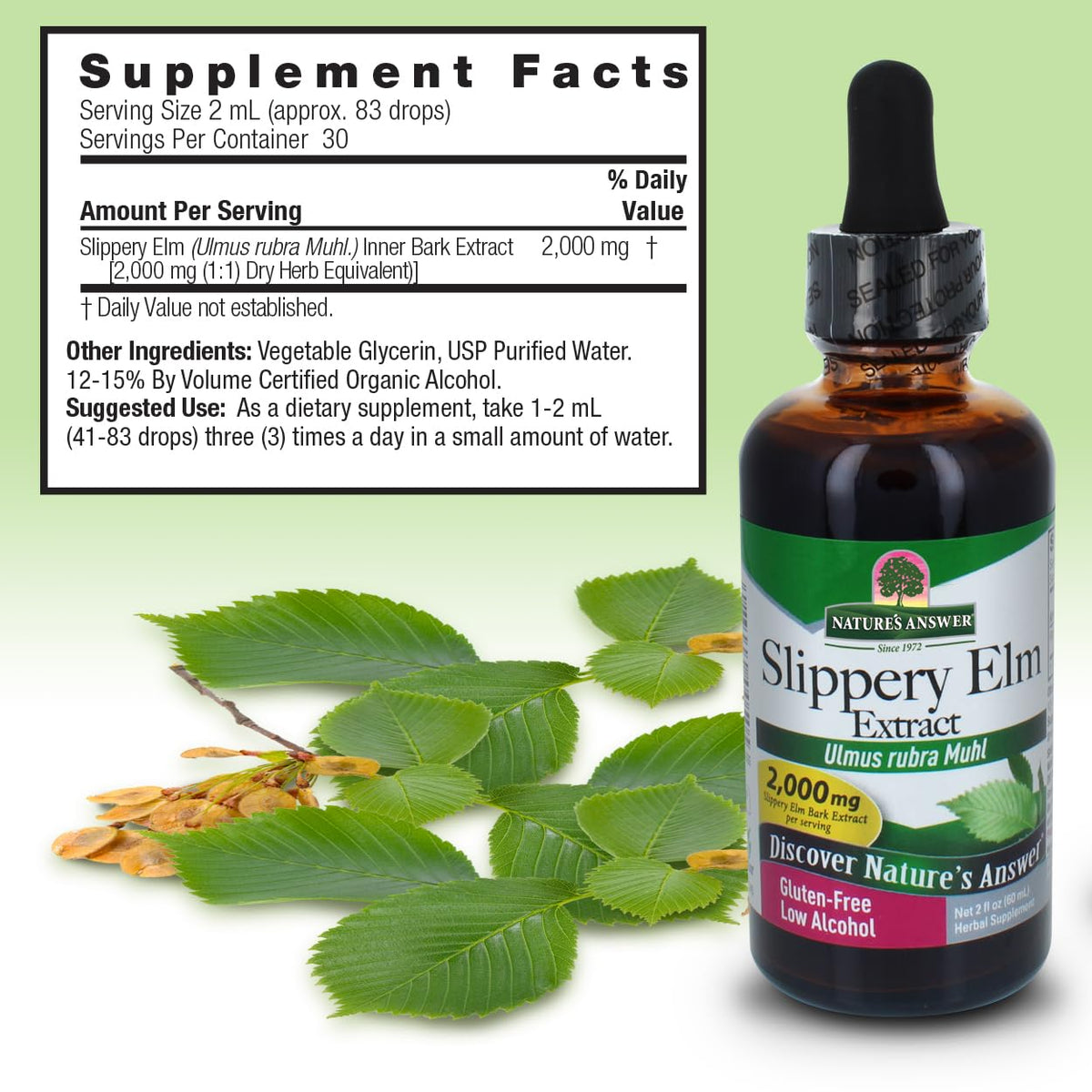 Nature's Answer Slippery Elm pour shot shows easy daily serving.