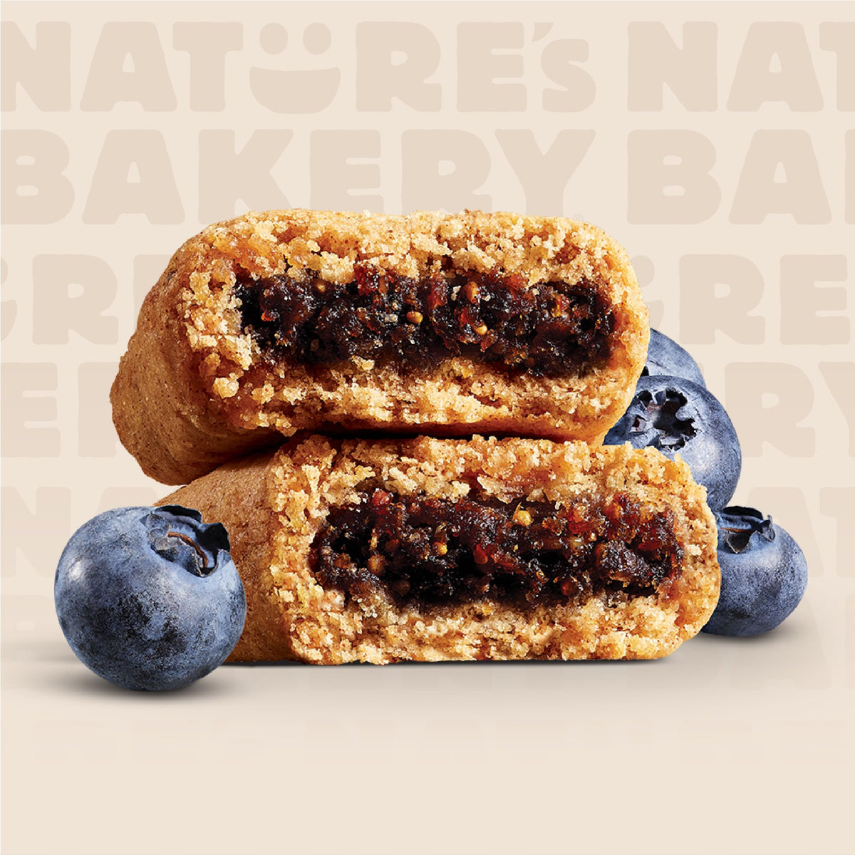 Nature's Bakery gluten-free fig bars blueberry real fruit visual, authentic flavor.