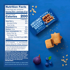 Nature's Bakery blueberry fig bars wrapper showing two bars for easy portion control.