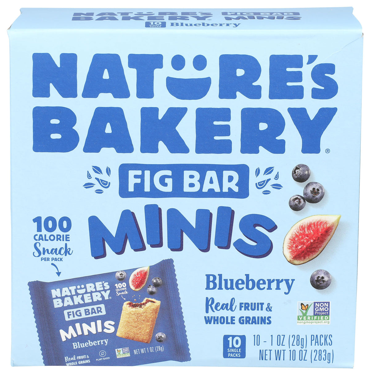 Nature's Bakery Blueberry Whole Wheat Fig mini bar, on-the-go snack with real fruit.