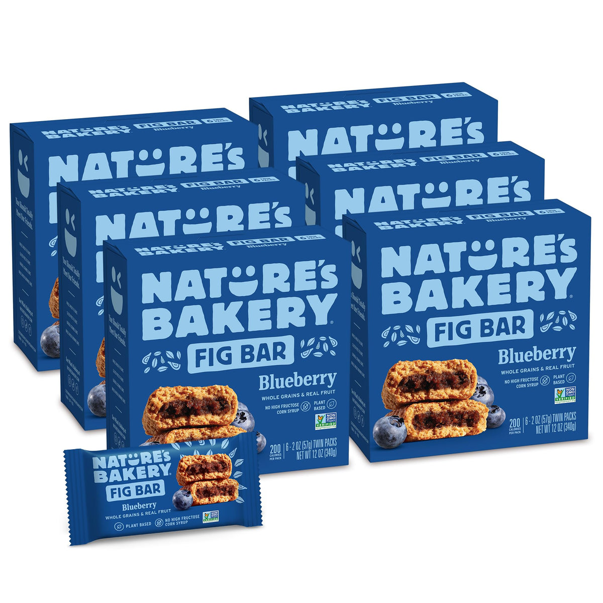 Nature's Bakery blueberry whole-wheat fig bars twin-pack front view a convenient snack for on-the-go.