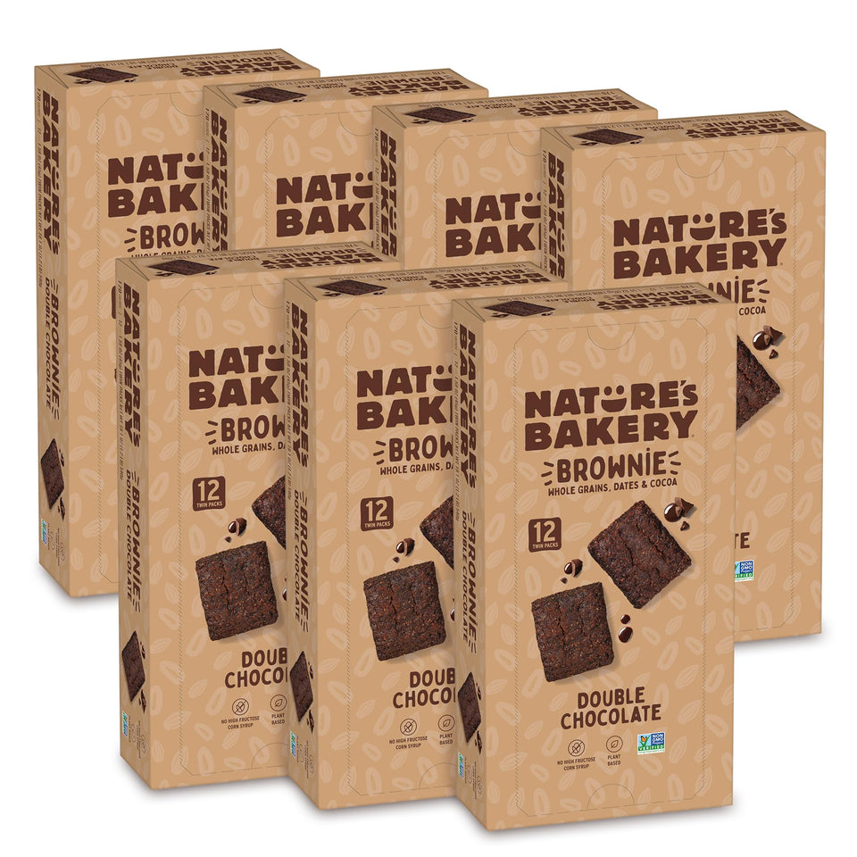 Nature's Bakery Double Chocolate Brownie Bar close-up showing fudgy texture for on-the-go snacking
