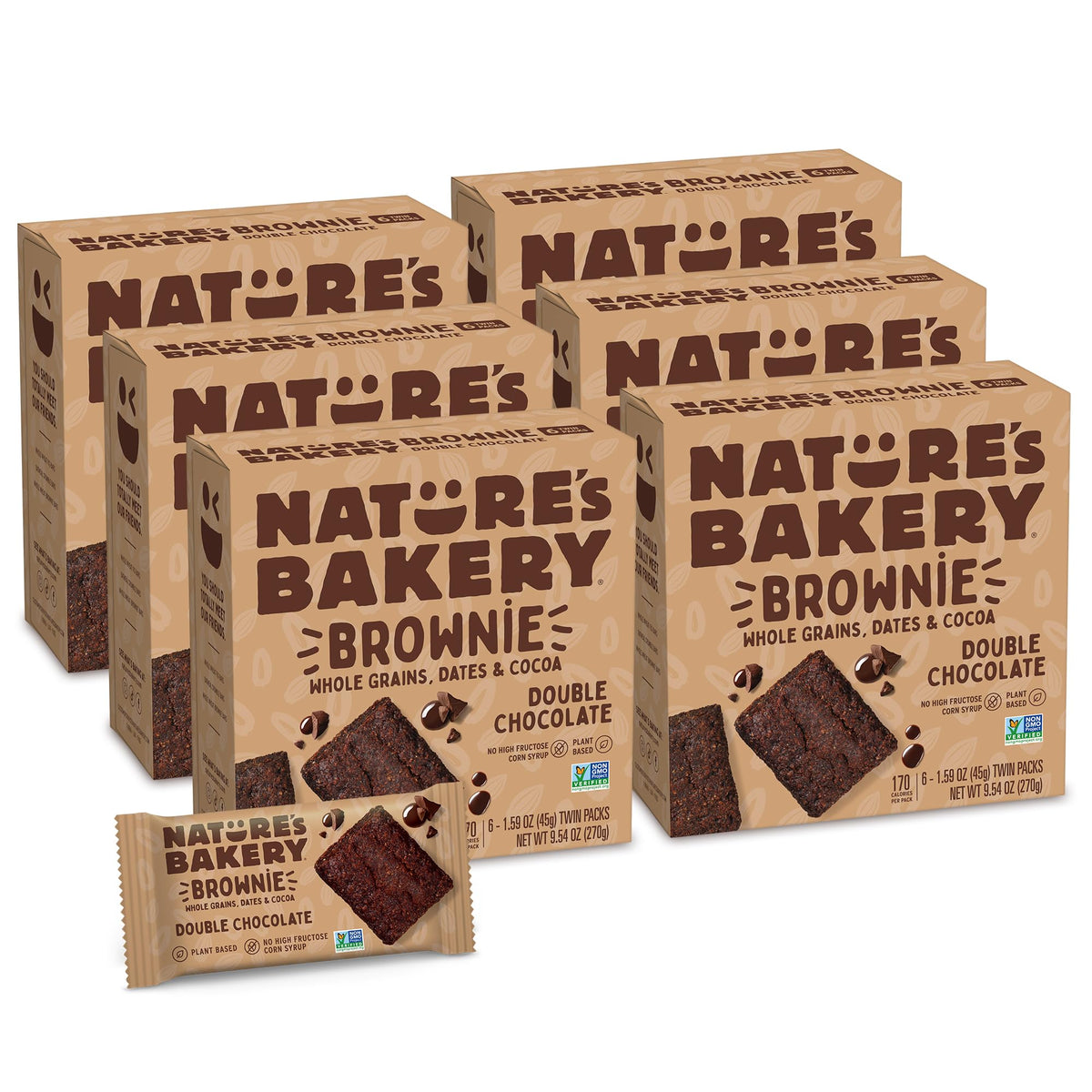 Nature's Bakery Double Chocolate Brownie Bar pack-6 for on-the-go snacking.