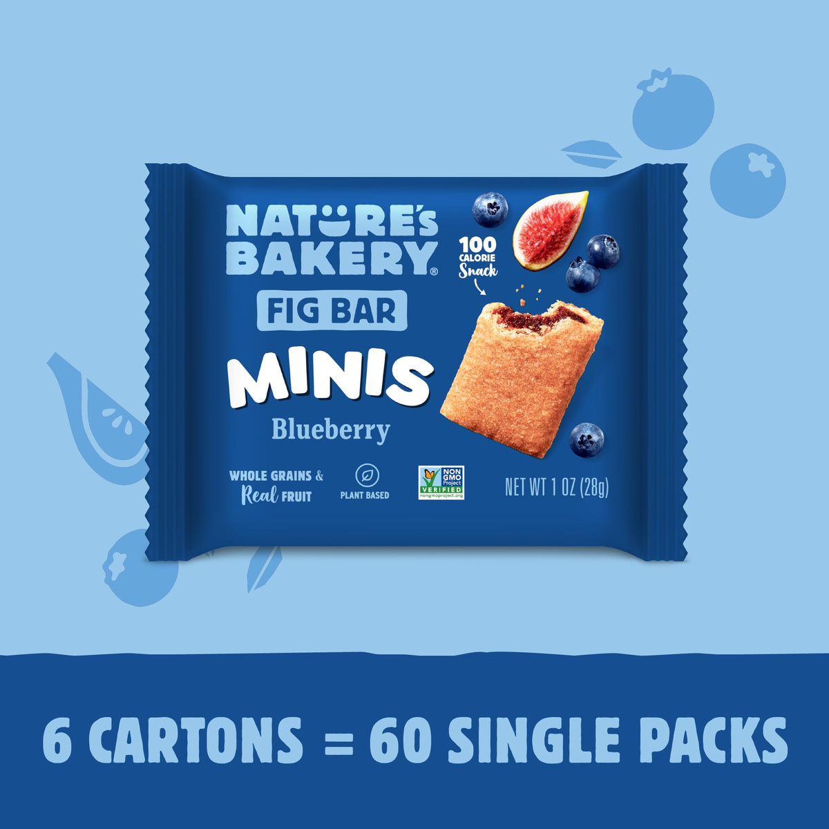 Nature's Bakery Fig Bar Minis pack closeup showcases grab-and-go vegan snack for lunches