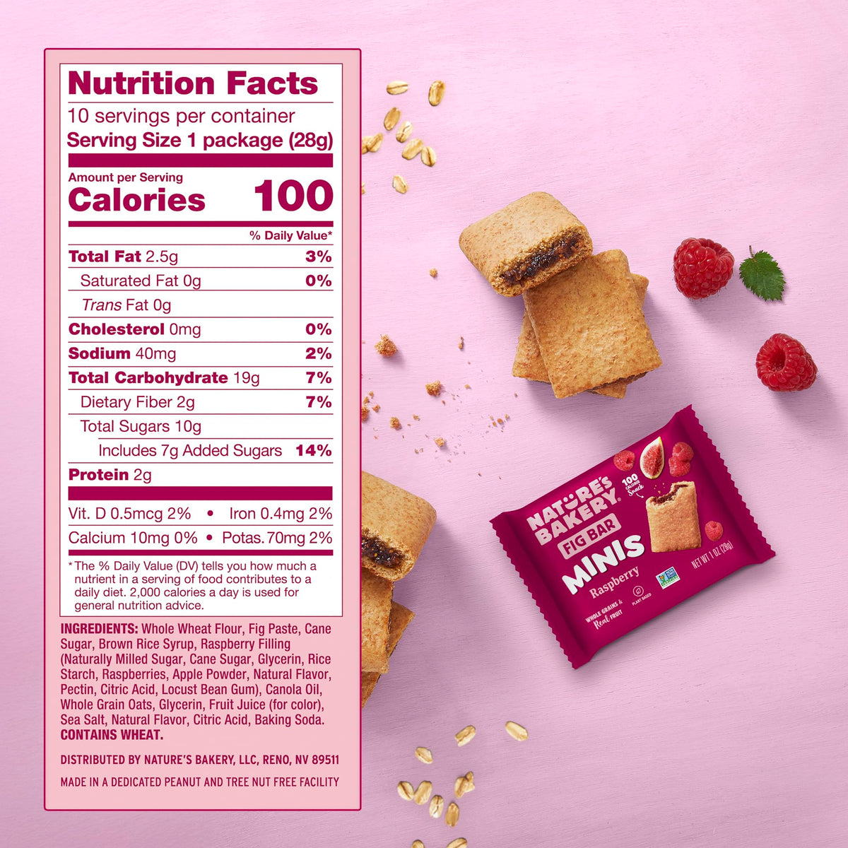 Nature's Bakery Fig Bar Minis Raspberry bars close-up reveal soft, chewy fruit filling