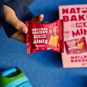 Nature's Bakery Fig Bar Minis Raspberry in tote bag for commute snacking