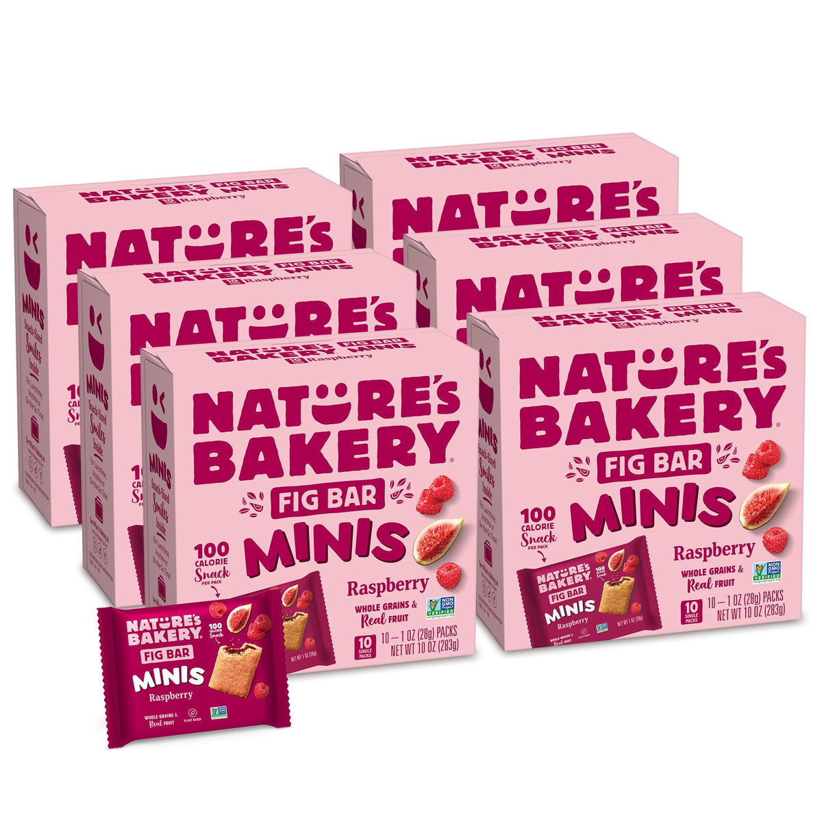 Nature's Bakery Fig Bar Minis Raspberry packaging front for on-the-go snacking
