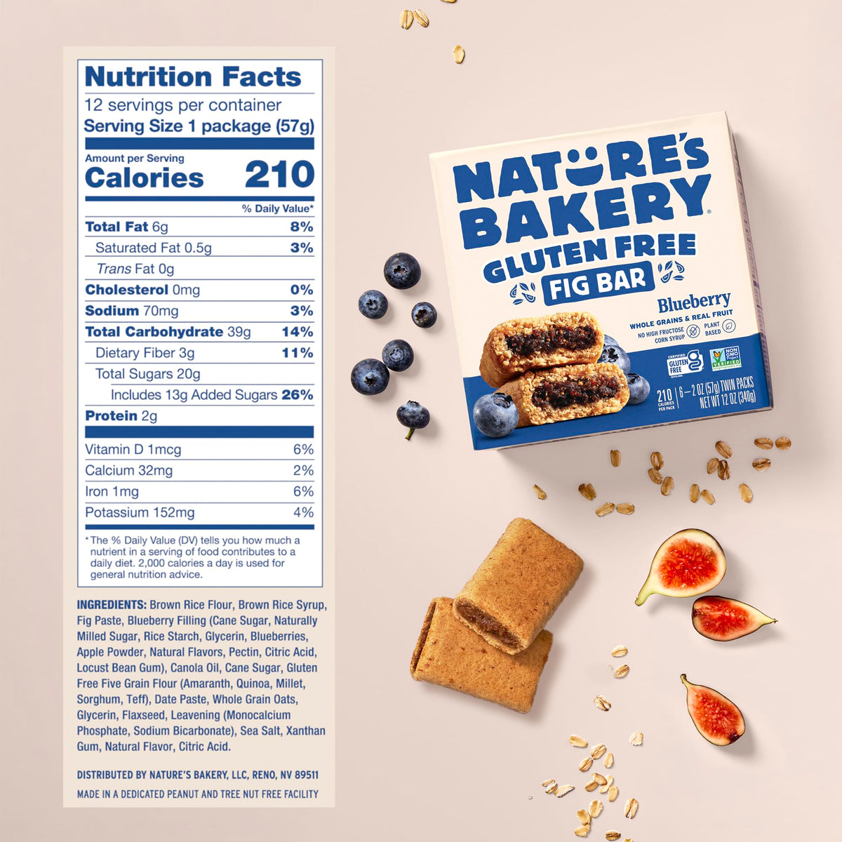 Nature's Bakery gluten-free fig bars blueberry soft-baked close-up, inviting texture.
