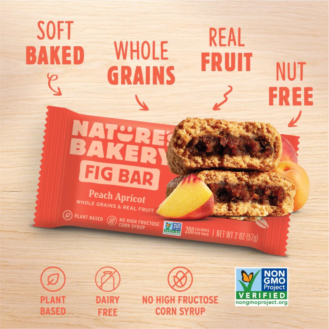 Nature's Bakery peach apricot oameal crumble visually suggests a wholesome breakfast or snack.