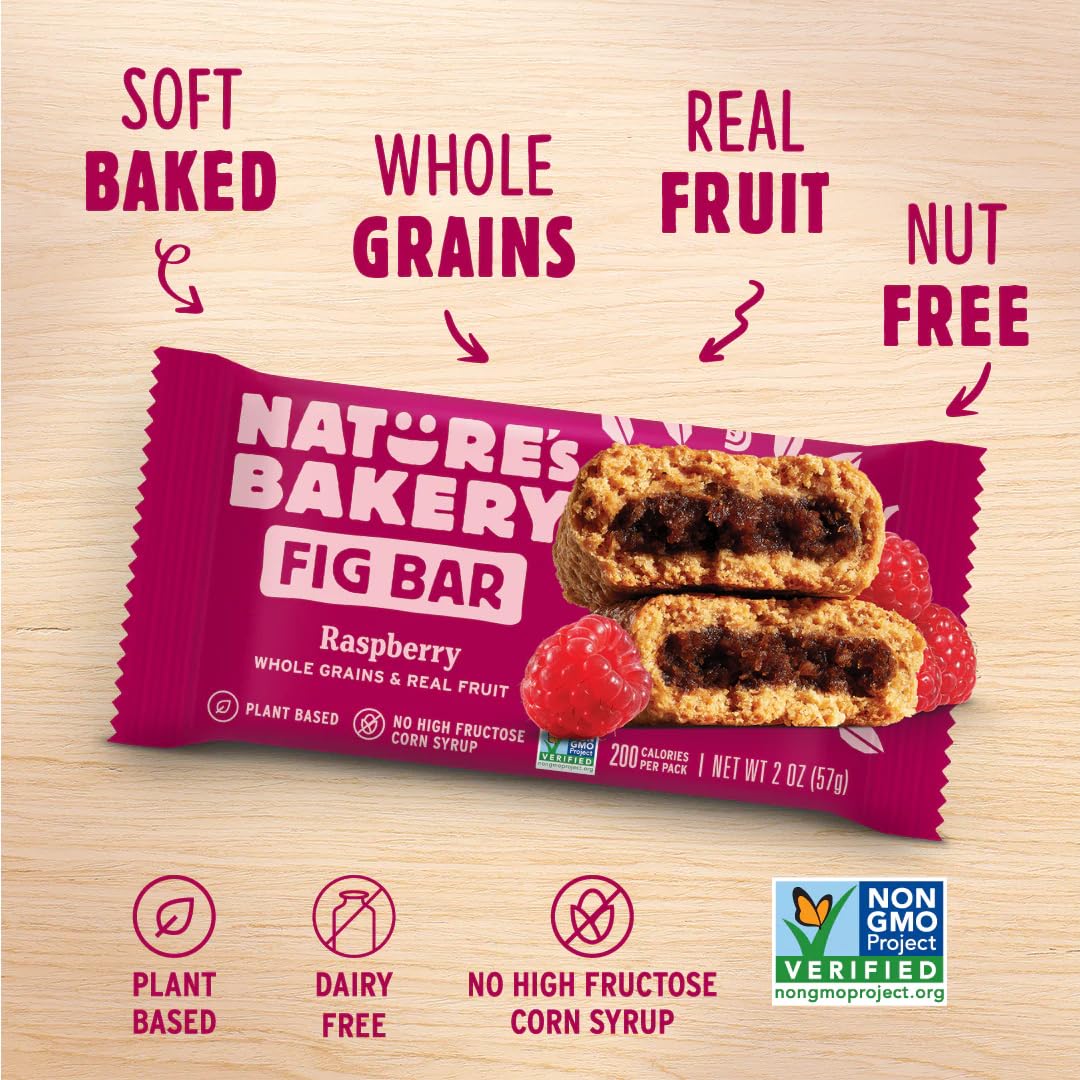 Nature’s Bakery Raspberry fig bar close-up, great for kids' lunchboxes.