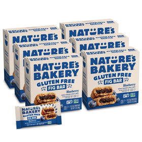 Nature's Bakery gluten-free fig bars blueberry pack front, ideal for quick on-the-go snacking.