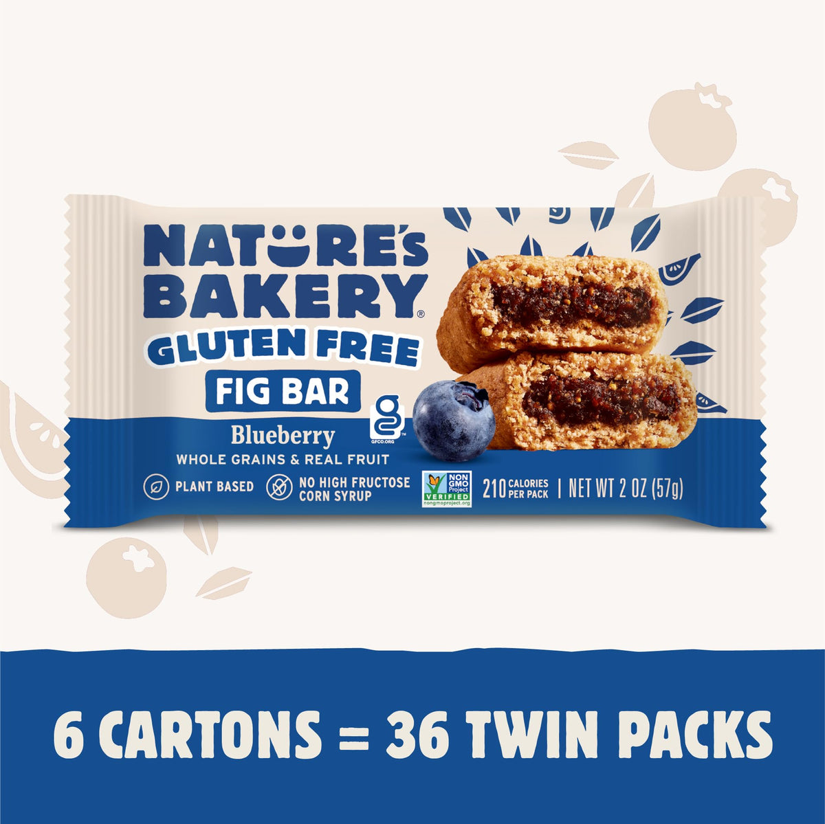 Nature's Bakery gluten-free fig bars blueberry twin pack side, perfect for lunchboxes.
