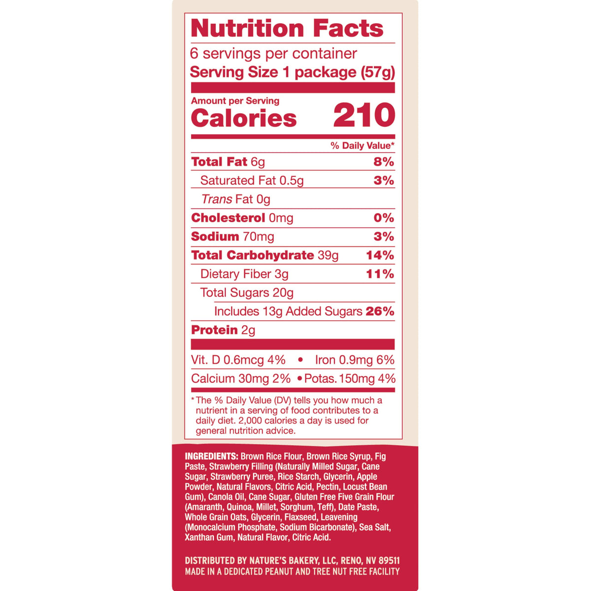 Nature's Bakery Gluten Free Fig Bars with real fruit chunks.