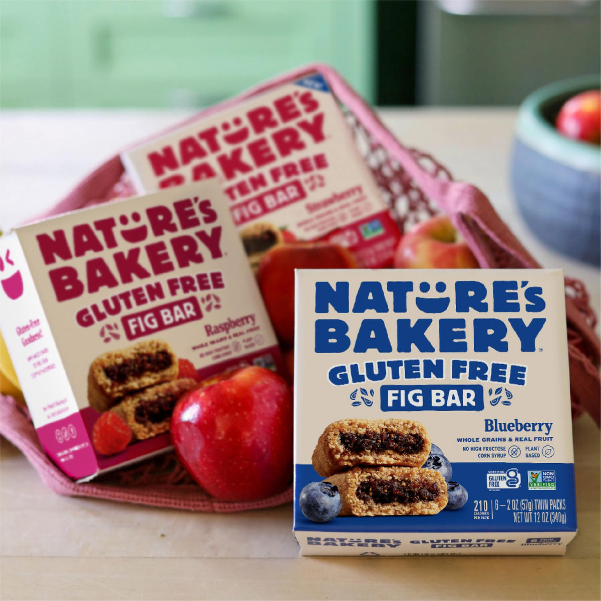 Nature's Bakery gluten-free vegan fig bars blueberry, vegan and non-GMO certified.