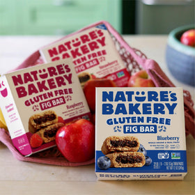 Nature's Bakery gluten-free vegan fig bars blueberry, vegan and non-GMO certified.